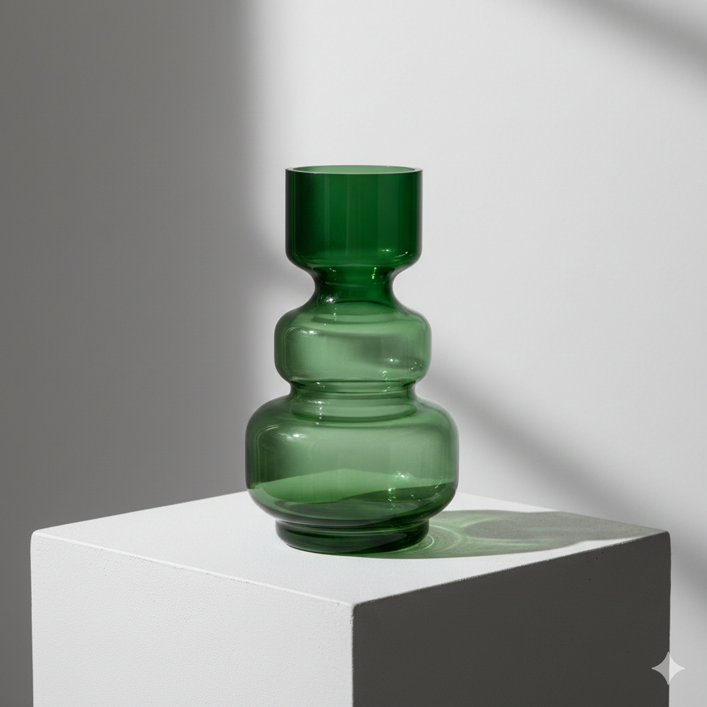 FLORERO  DE VIDRIO CURVAS GREEN VERDE MUSGO