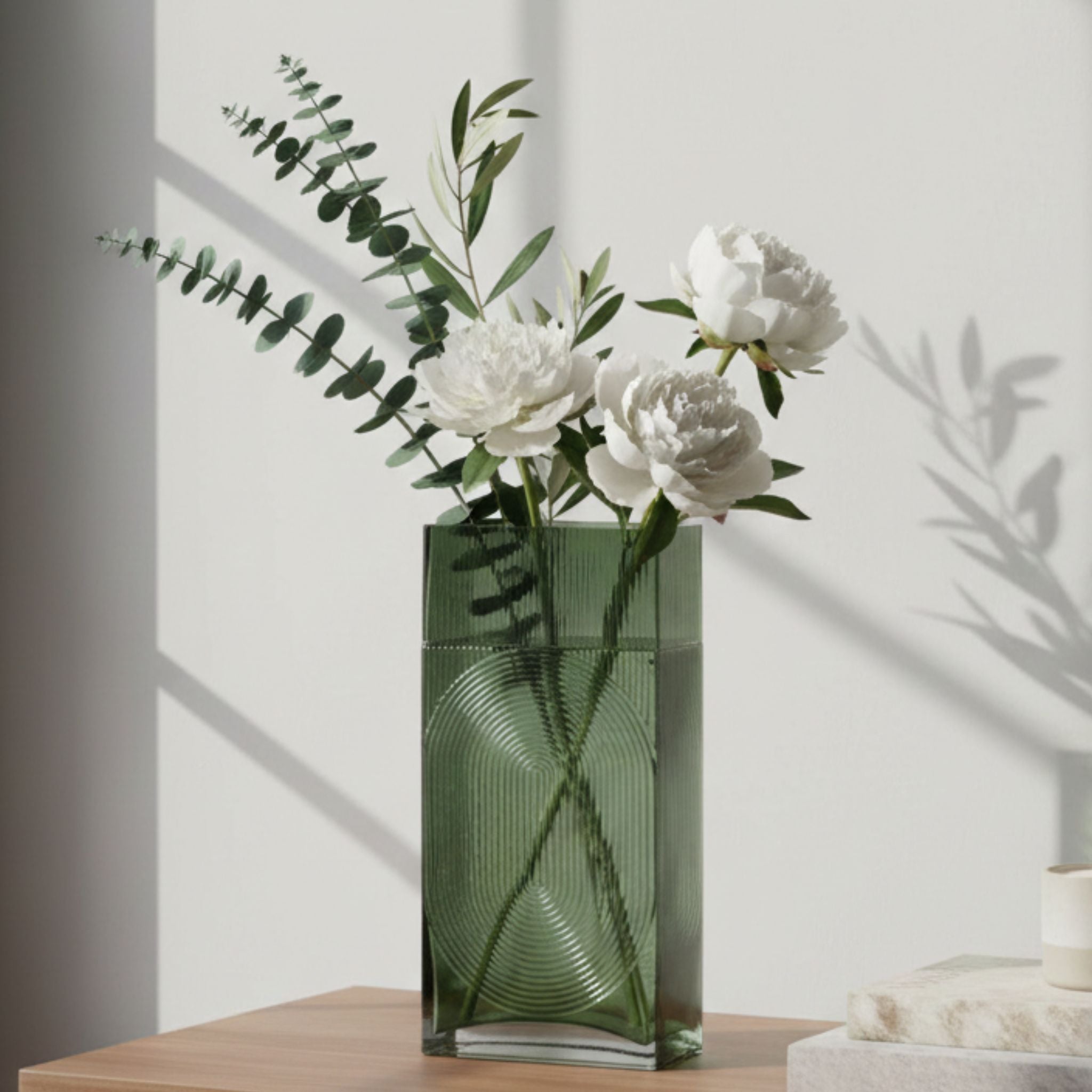 FLORERO  RECTÁNGULO VIDRIO VERDE 30 CM